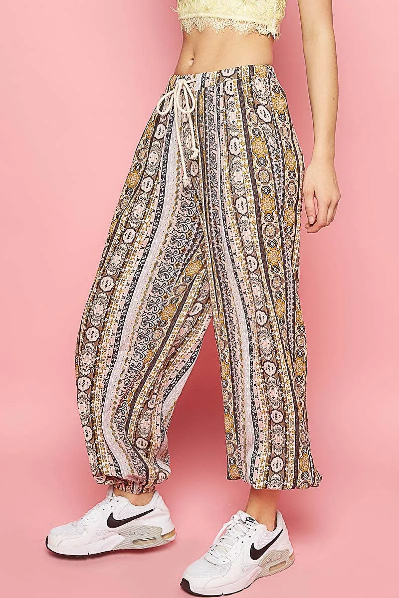 POL Cream Multi colored printed woven casual pants