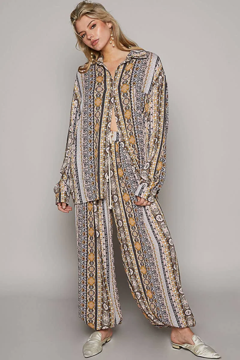 POL Cream Multi colored printed woven casual pants