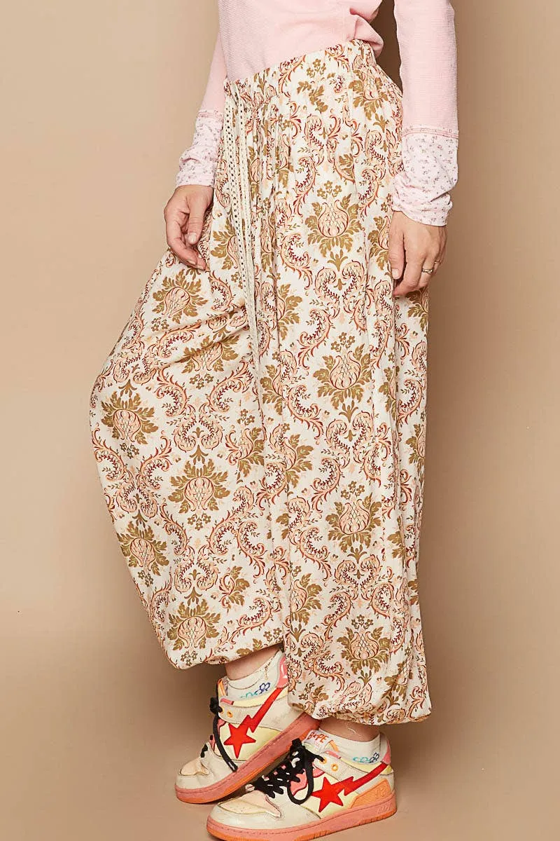 POL Cream Multi colored printed woven casual pants