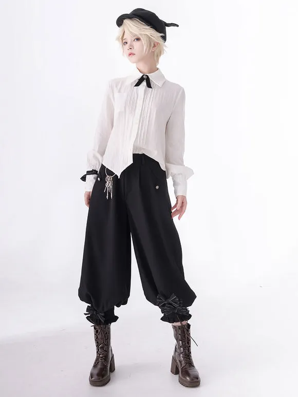 【Pre-sell】 Gothic Lolita Ouji Fashion Bloomers Black Ruffles Cropped Shorts