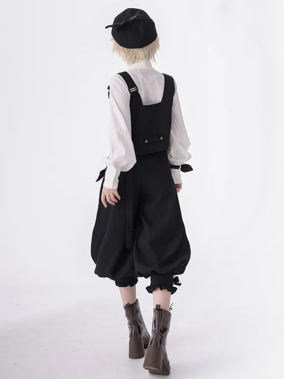 【Pre-sell】 Gothic Lolita Ouji Fashion Bloomers Black Ruffles Cropped Shorts