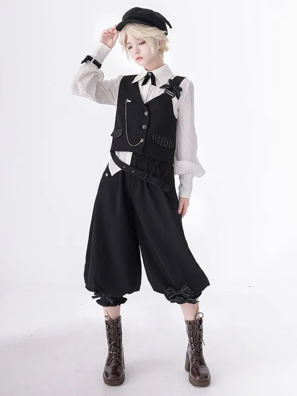 【Pre-sell】 Gothic Lolita Ouji Fashion Bloomers Black Ruffles Cropped Shorts