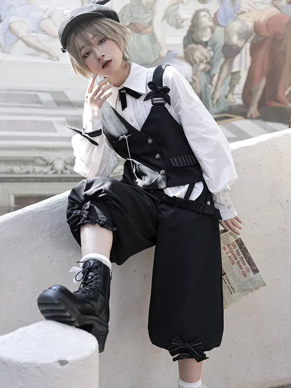 【Pre-sell】 Gothic Lolita Ouji Fashion Bloomers Black Ruffles Cropped Shorts