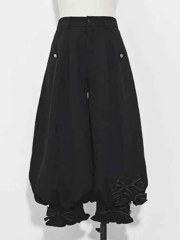 【Pre-sell】 Gothic Lolita Ouji Fashion Bloomers Black Ruffles Cropped Shorts