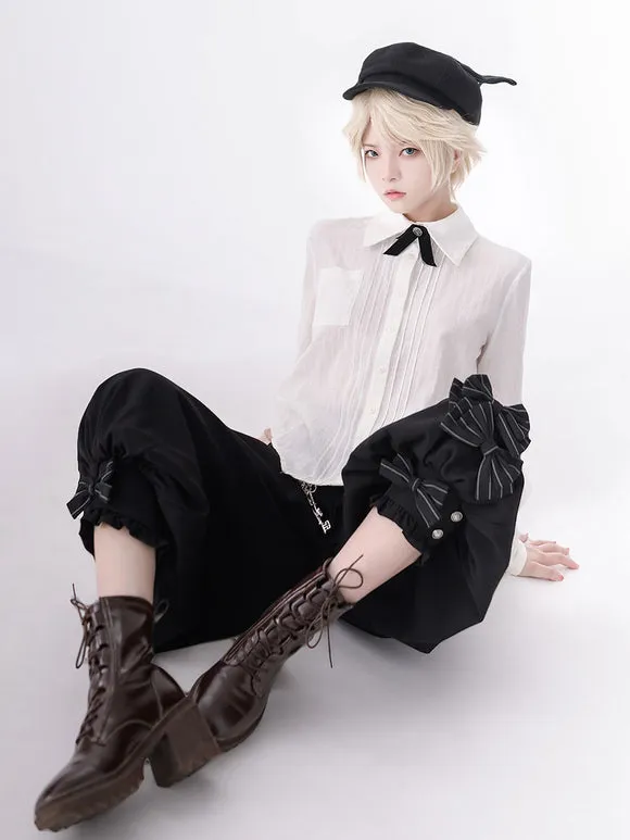 【Pre-sell】 Gothic Lolita Ouji Fashion Bloomers Black Ruffles Cropped Shorts