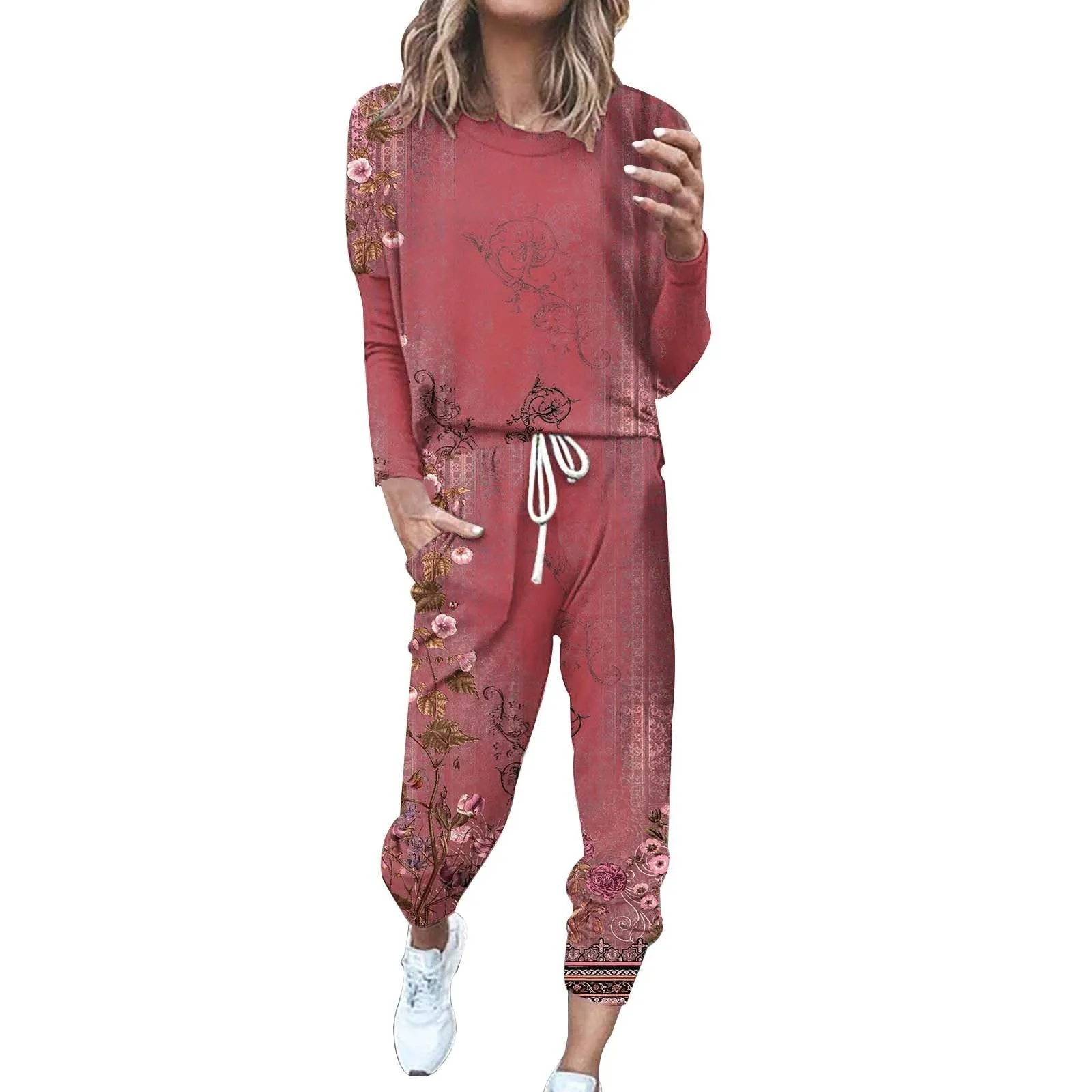 Printed Long-sleeve Sports Purple Fashion Casual Polyester Pants