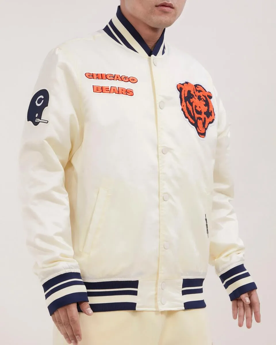 PRO STANDARD Chicago Bears Retro Classic Rib Satin Jacket (Eggshell/ Midnight Navy)