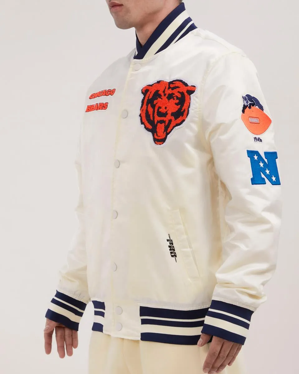 PRO STANDARD Chicago Bears Retro Classic Rib Satin Jacket (Eggshell/ Midnight Navy)