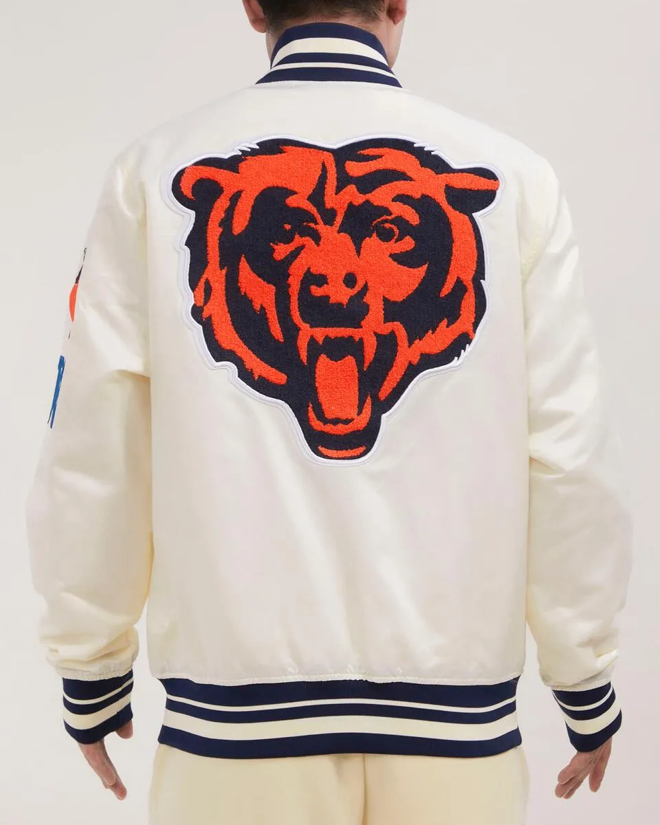 PRO STANDARD Chicago Bears Retro Classic Rib Satin Jacket (Eggshell/ Midnight Navy)