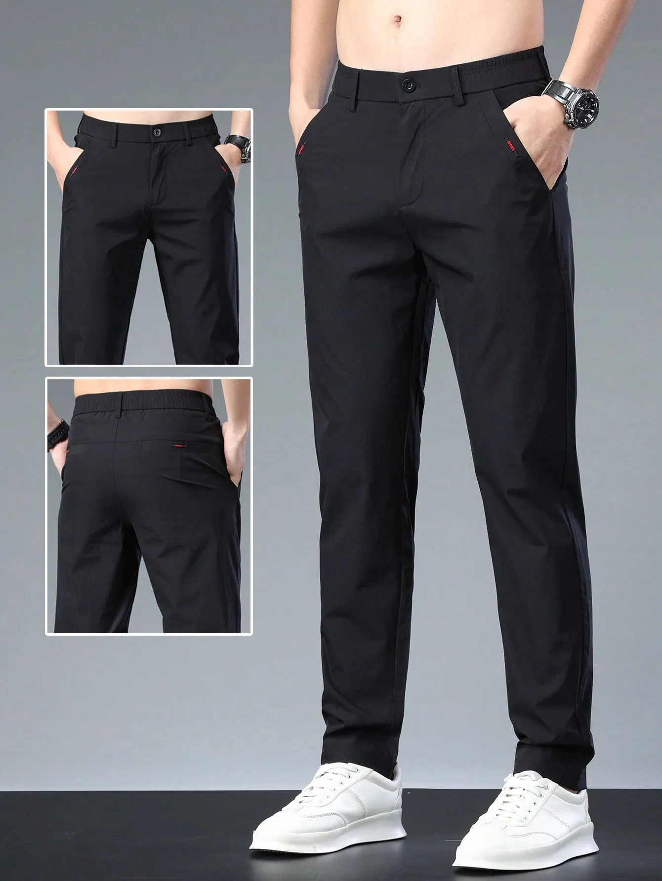 QA Men's Straight-Leg Casual Pants With Pockets