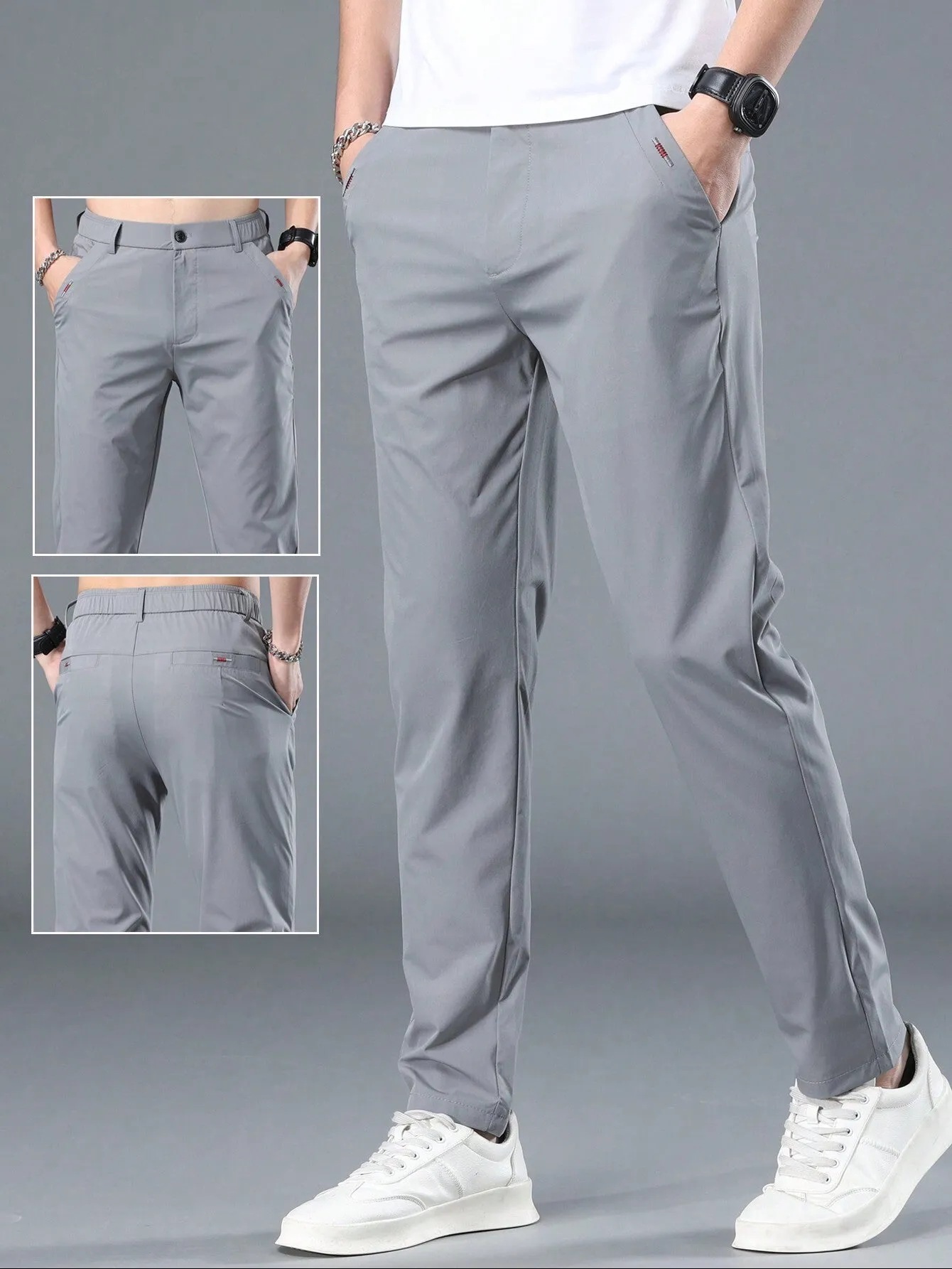 QA Men's Straight-Leg Casual Pants With Pockets
