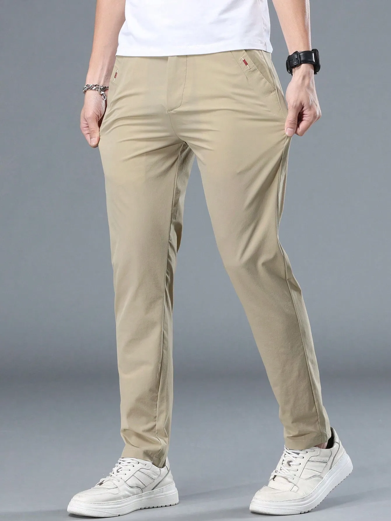 QA Men's Straight-Leg Casual Pants With Pockets