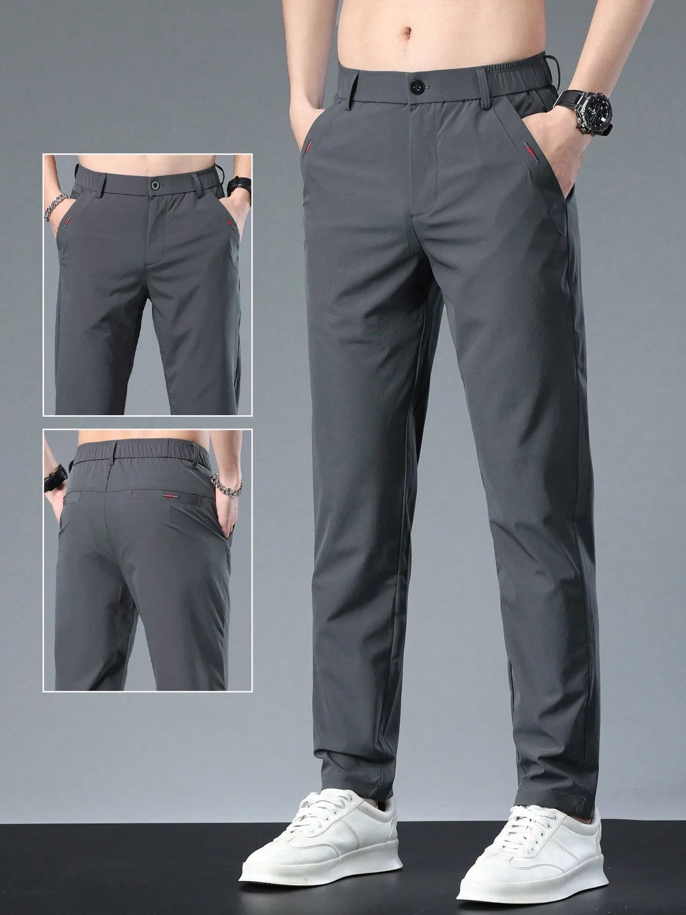 QA Men's Straight-Leg Casual Pants With Pockets