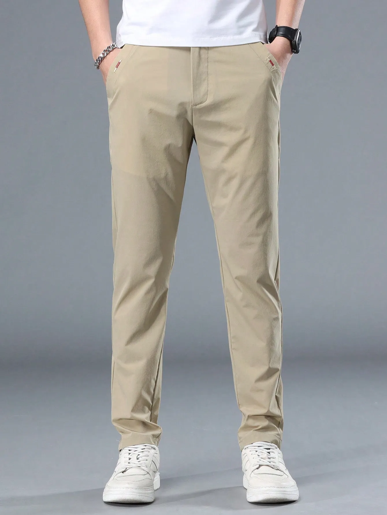 QA Men's Straight-Leg Casual Pants With Pockets