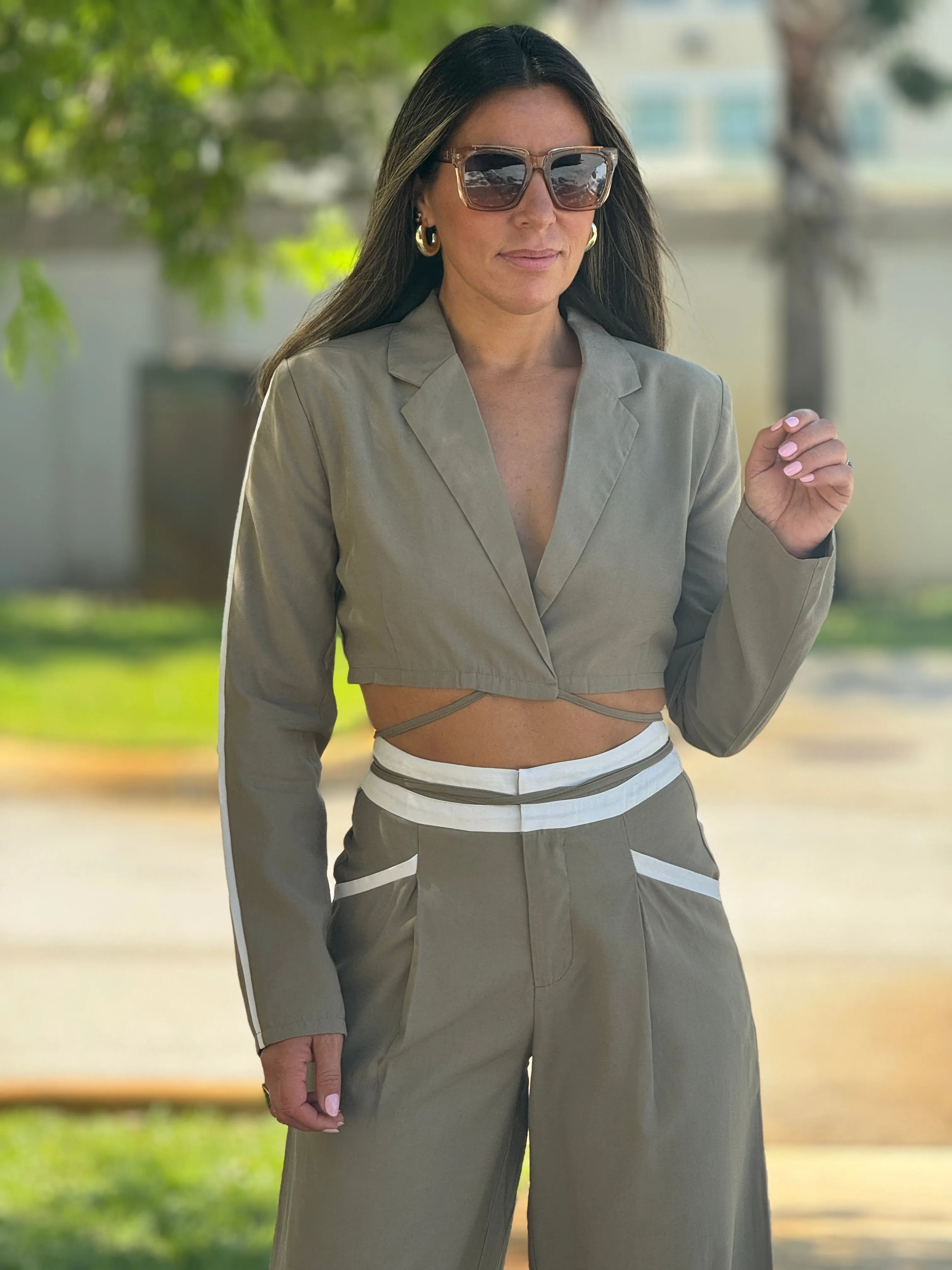 "Ambar" Crop Blazer And High Waisted Pants Set