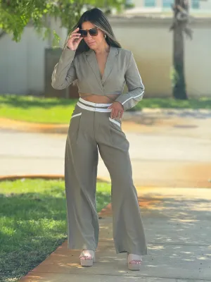 "Ambar" Crop Blazer And High Waisted Pants Set