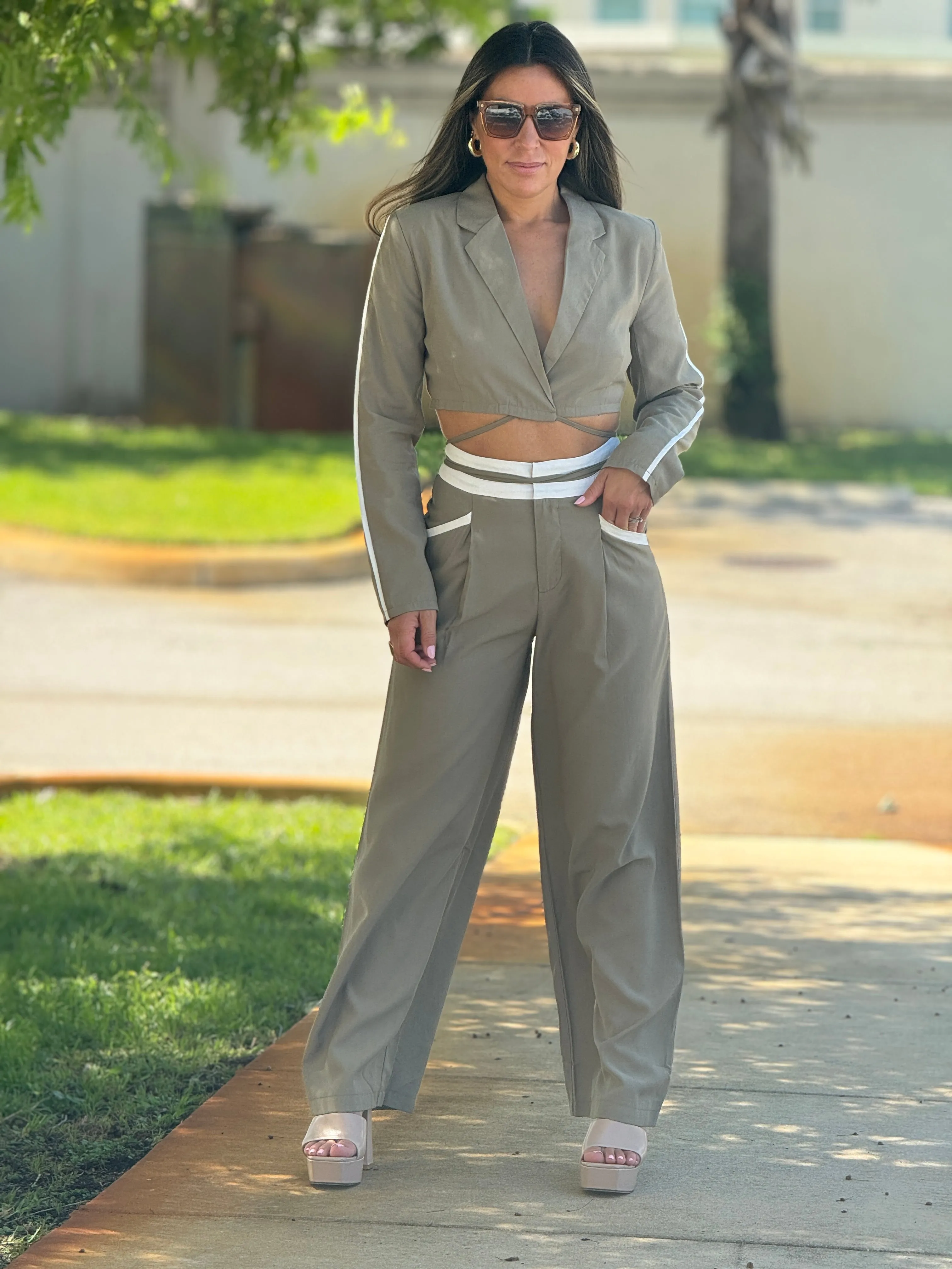 "Ambar" Crop Blazer And High Waisted Pants Set
