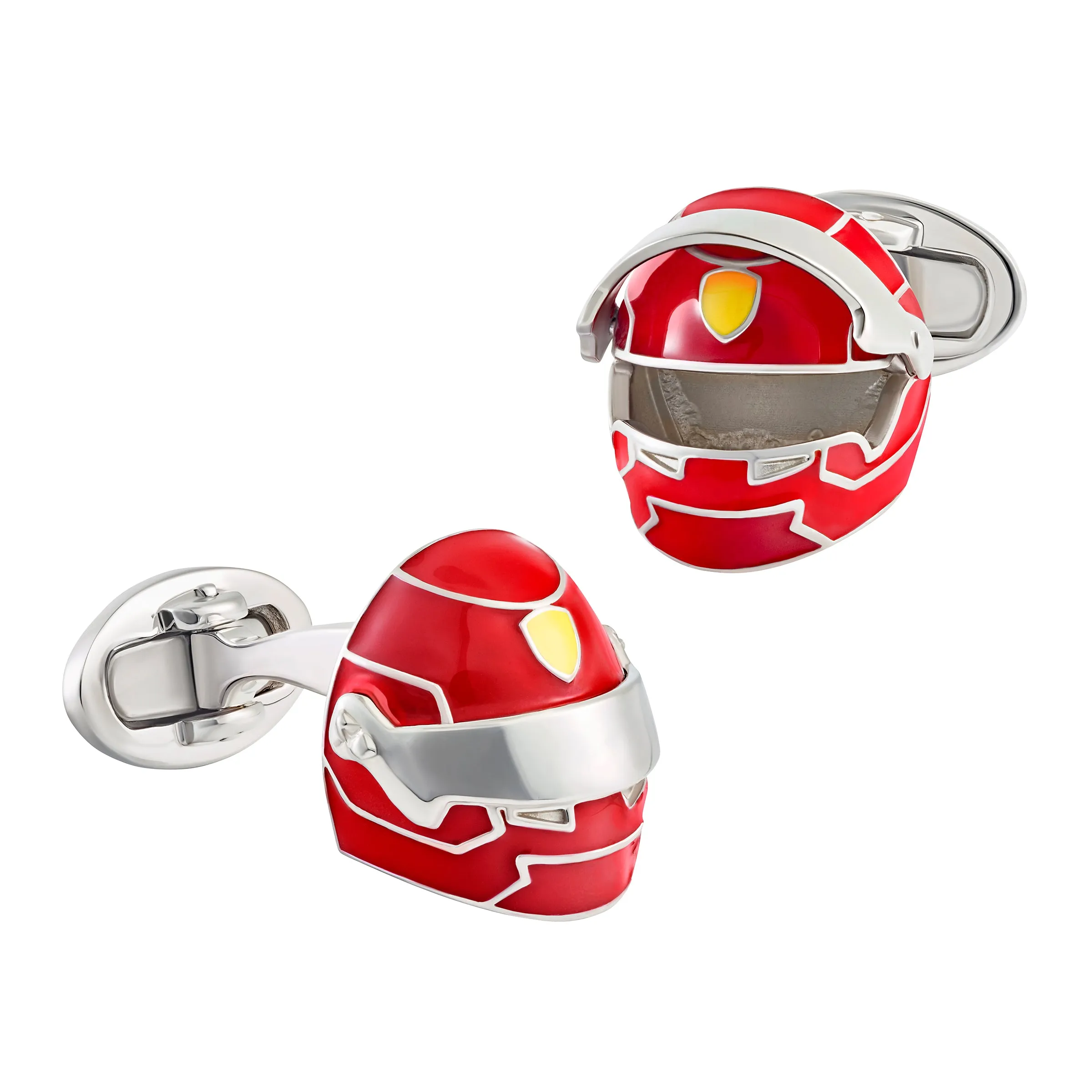 Race Car Helmet Enamel Sterling Cufflinks
