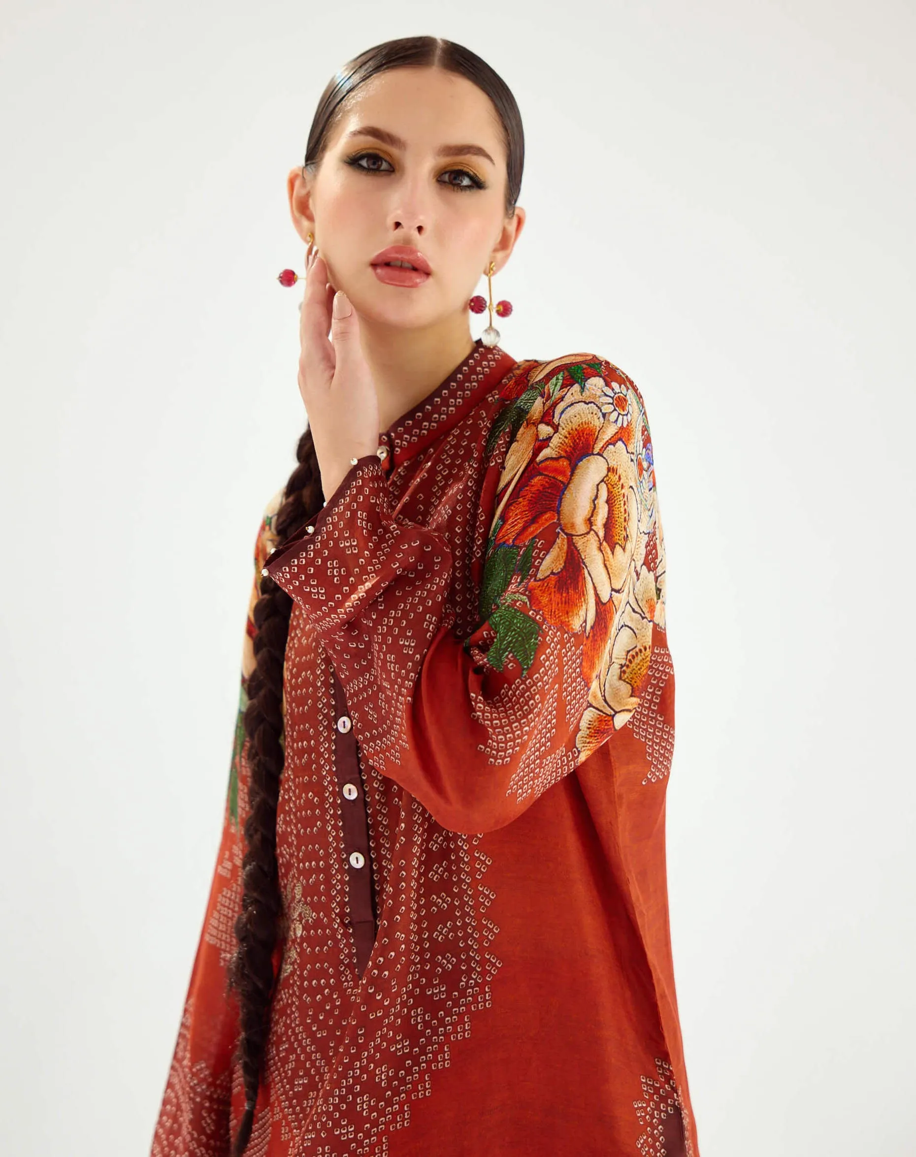 Ramin rust silk printed kurta