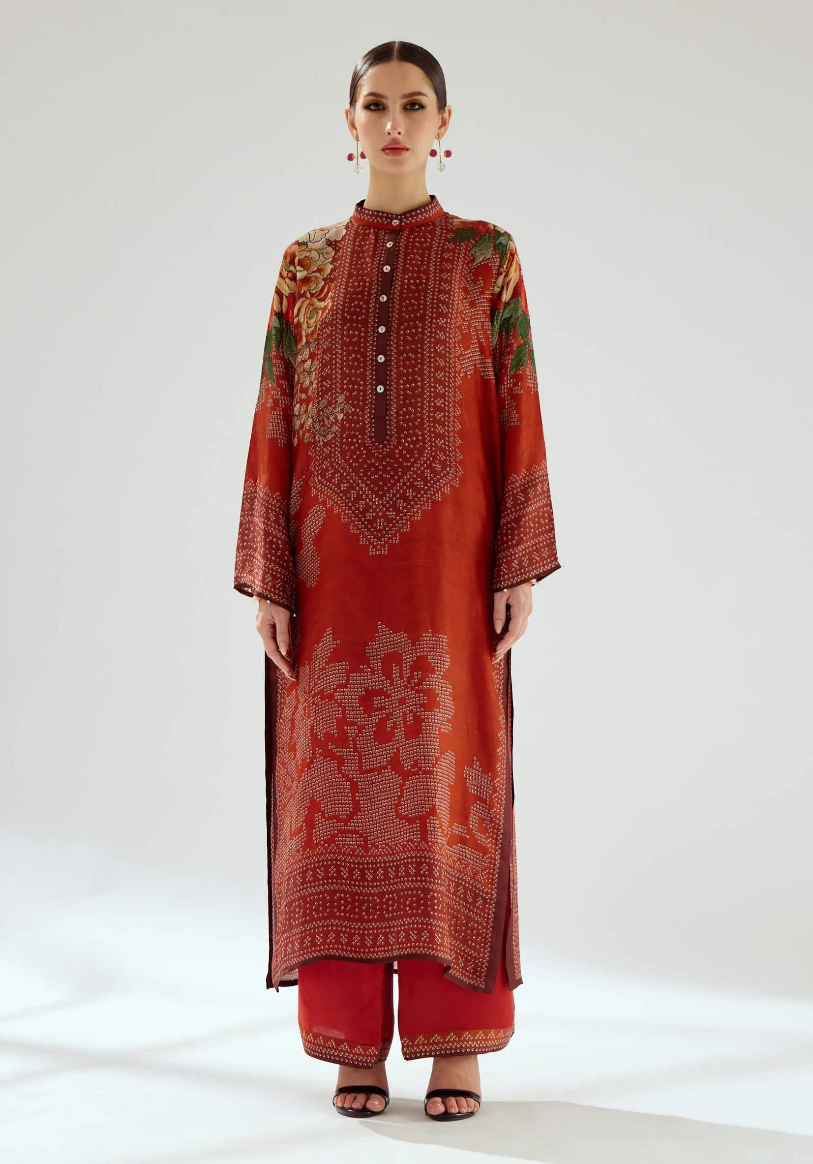 Ramin rust silk printed kurta