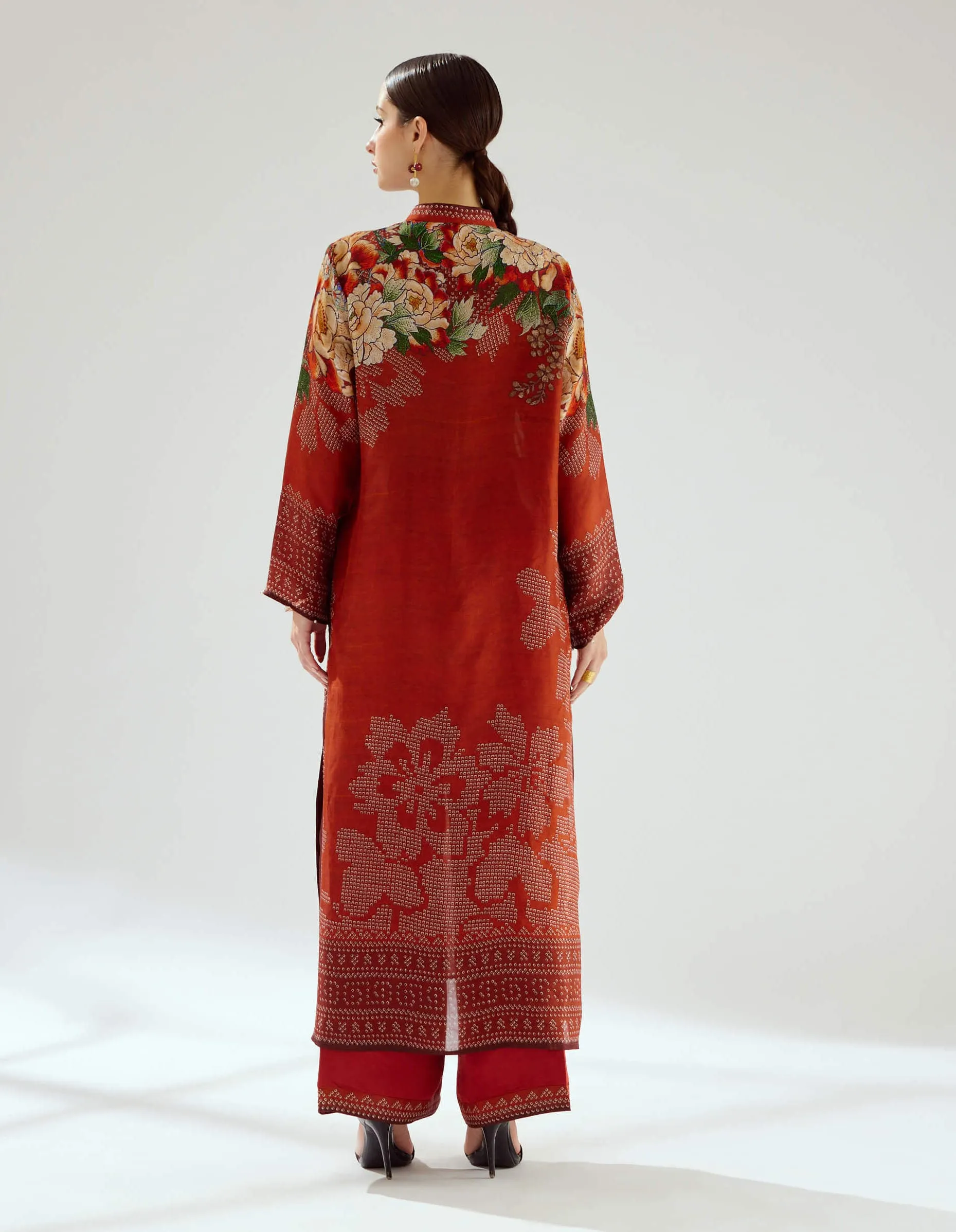 Ramin rust silk printed kurta