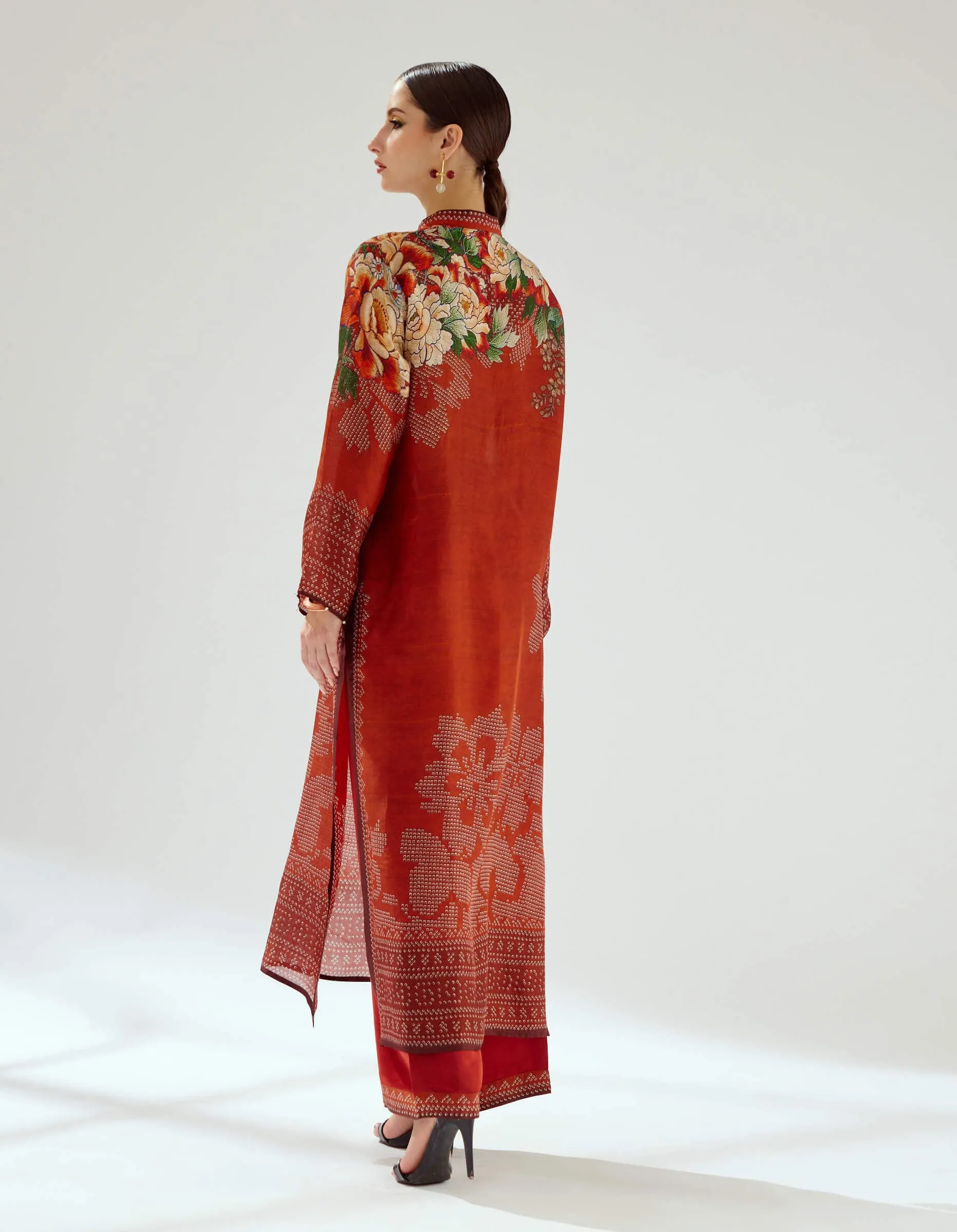 Ramin rust silk printed kurta