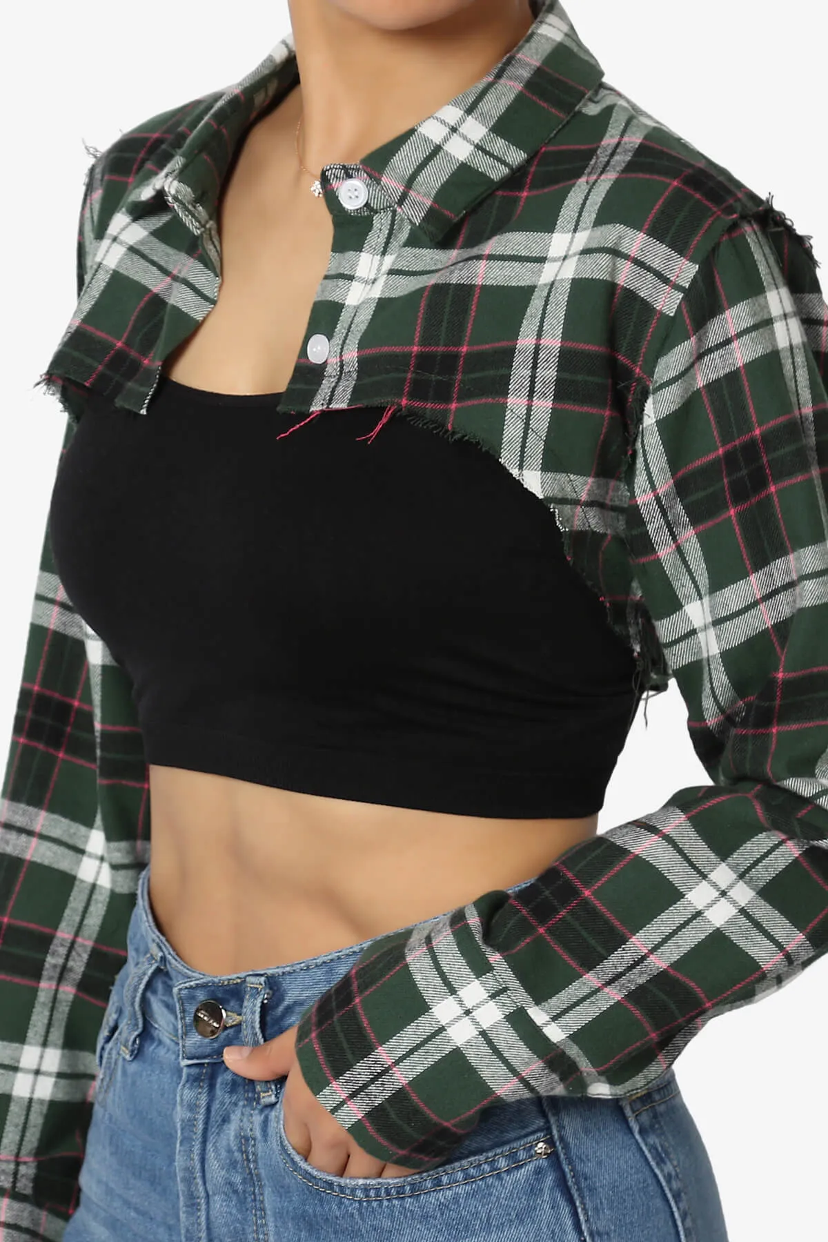 Remmi Cropped Plaid Button Down Shirt