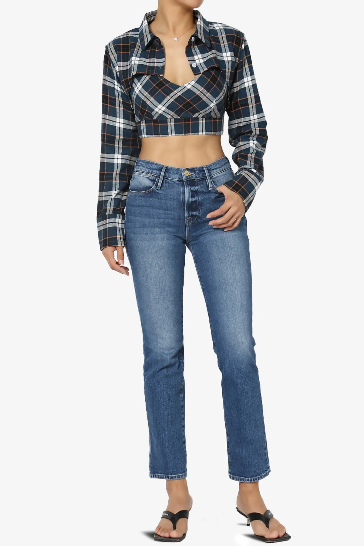 Remmi Cropped Plaid Button Down Shirt