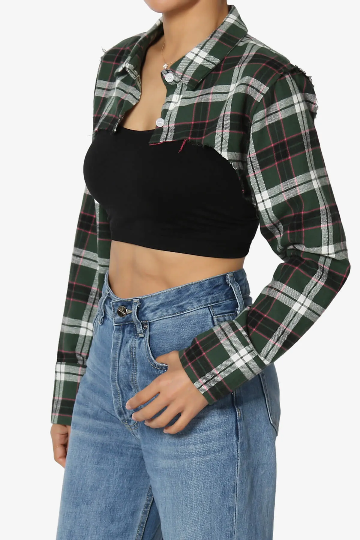 Remmi Cropped Plaid Button Down Shirt