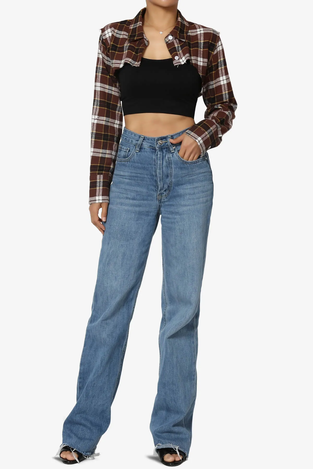 Remmi Cropped Plaid Button Down Shirt