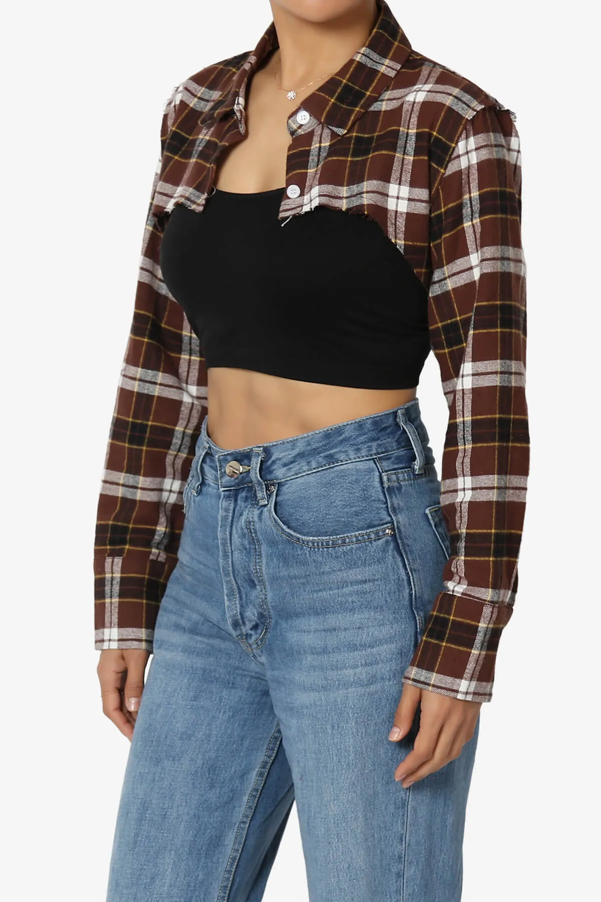 Remmi Cropped Plaid Button Down Shirt