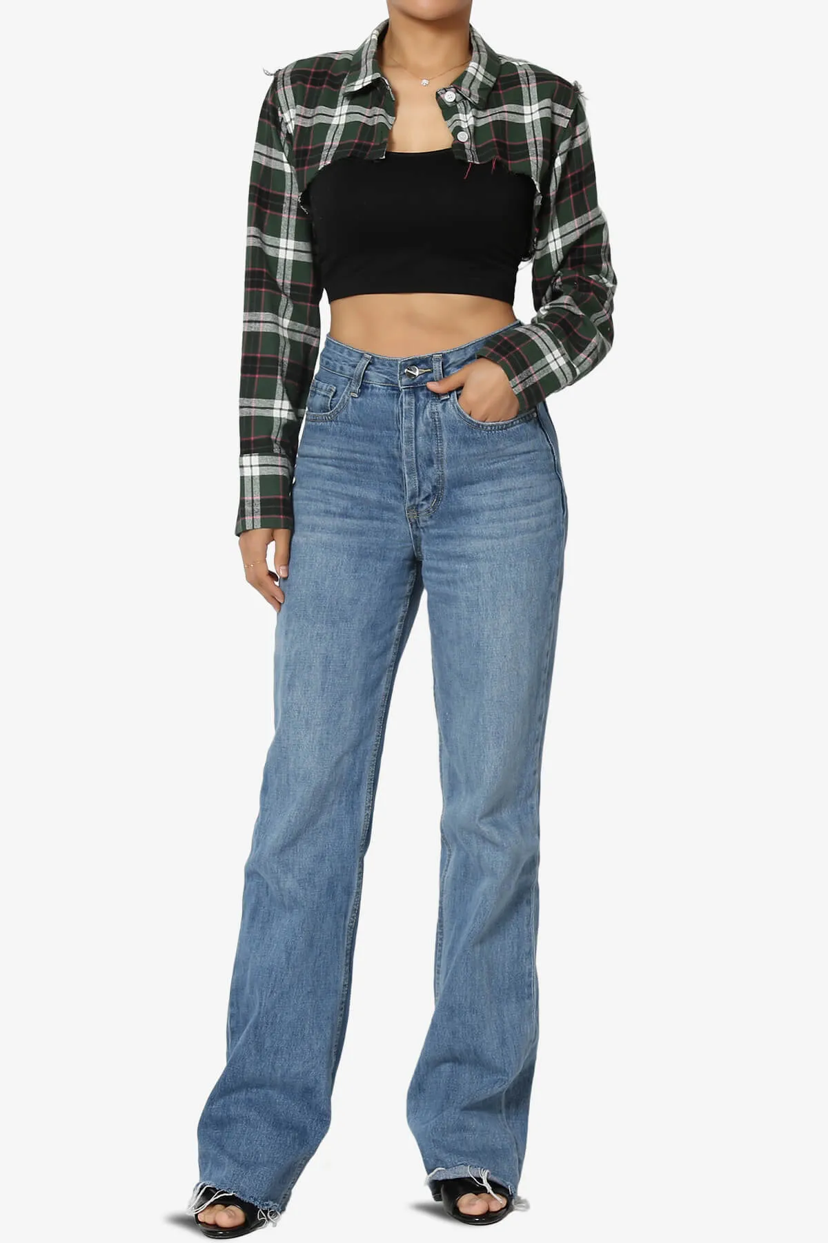 Remmi Cropped Plaid Button Down Shirt