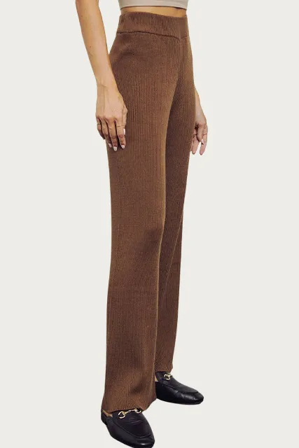 RIBBED-KNIT STRAIGHT-LEG PANTS