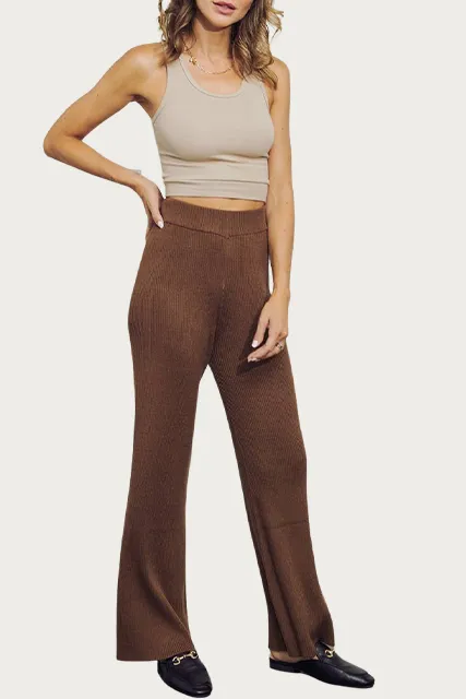 RIBBED-KNIT STRAIGHT-LEG PANTS