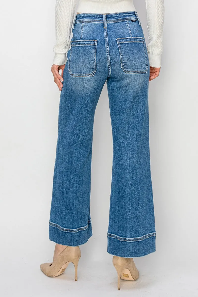 Risen Cropped Wide Leg Jeans