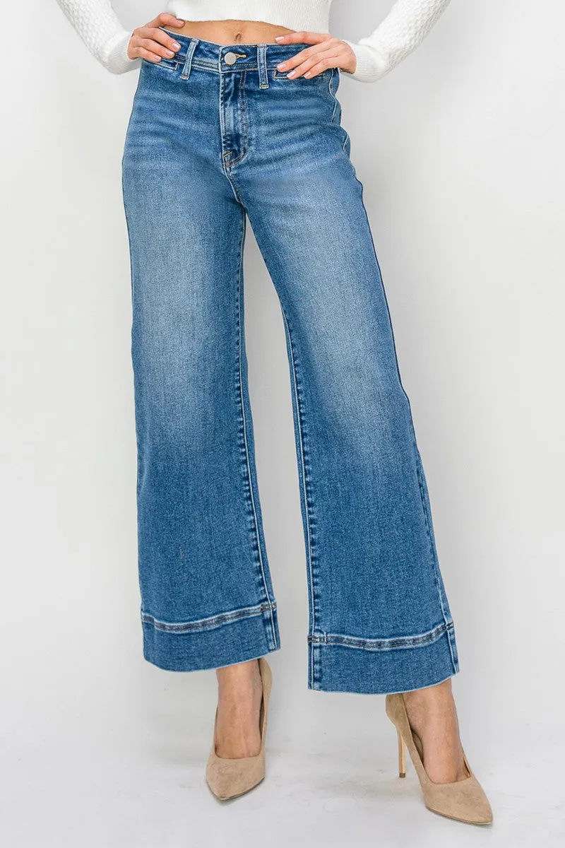 Risen Cropped Wide Leg Jeans