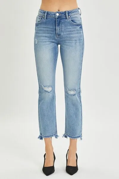 RISEN FULL SIZE HIGH RISE DISTRESSED CROPPED STRAIGHT JEANS