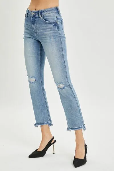 RISEN FULL SIZE HIGH RISE DISTRESSED CROPPED STRAIGHT JEANS