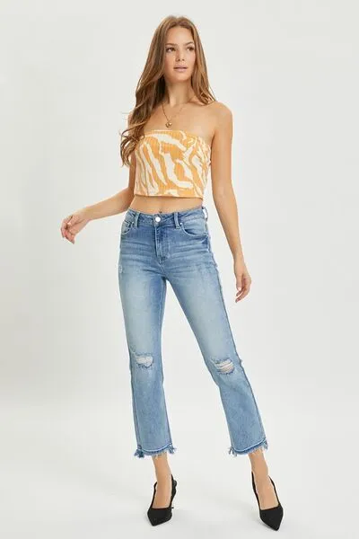 RISEN FULL SIZE HIGH RISE DISTRESSED CROPPED STRAIGHT JEANS