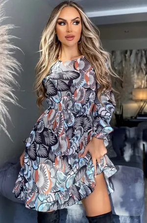 SARIA PATTERNED FRILL DRESS