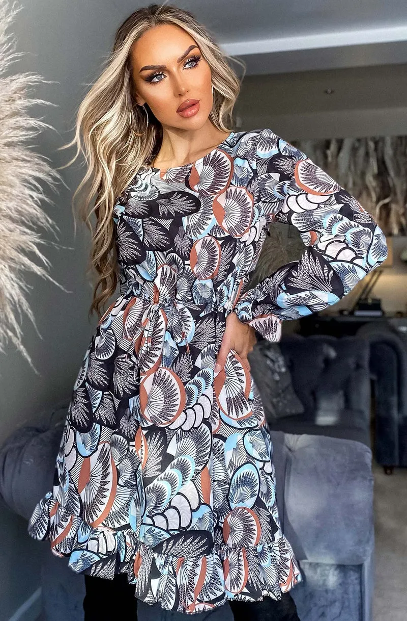 SARIA PATTERNED FRILL DRESS
