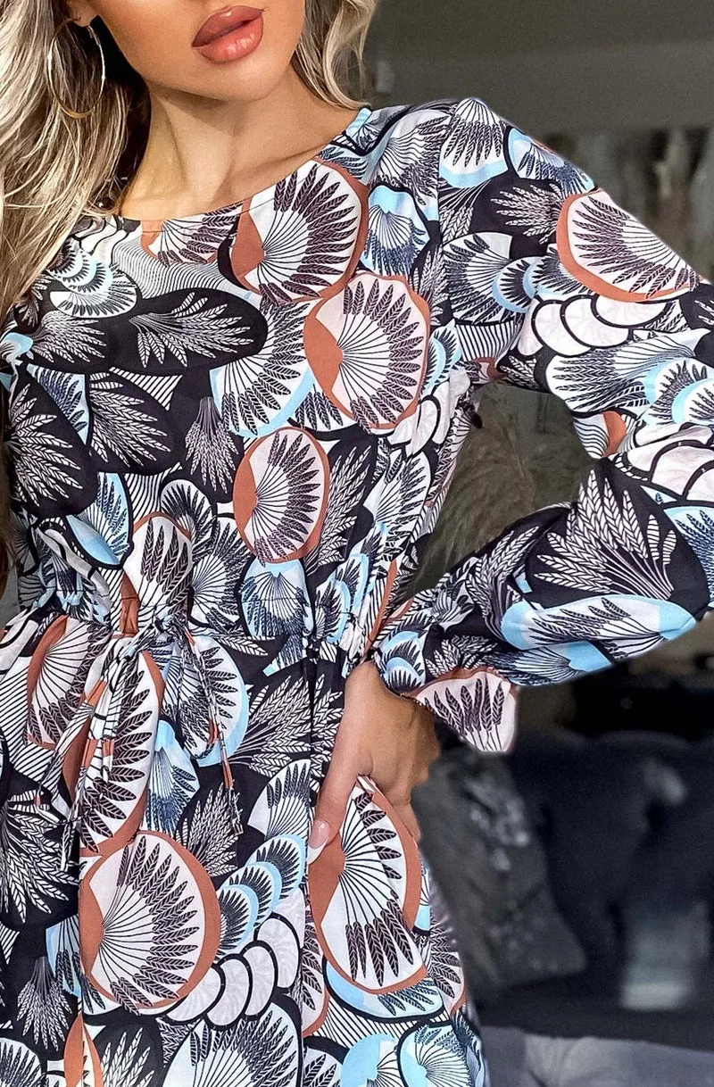 SARIA PATTERNED FRILL DRESS