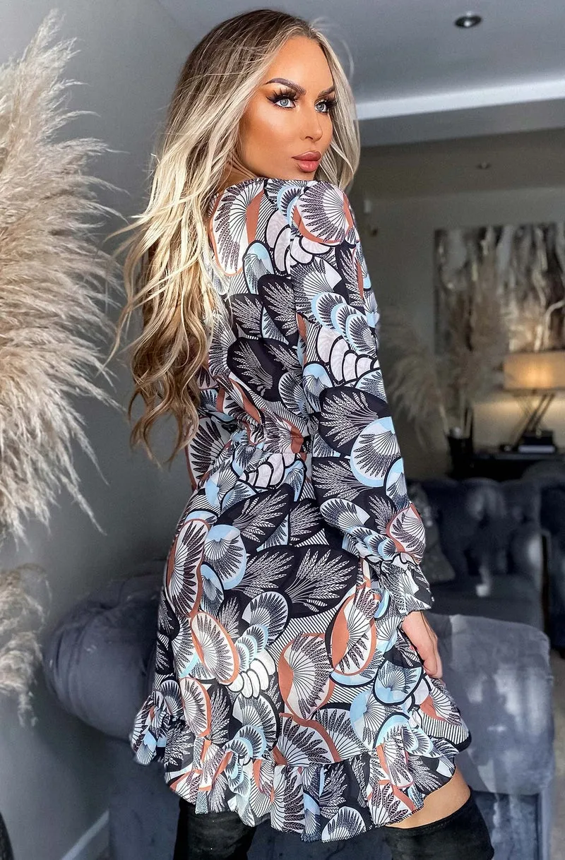 SARIA PATTERNED FRILL DRESS