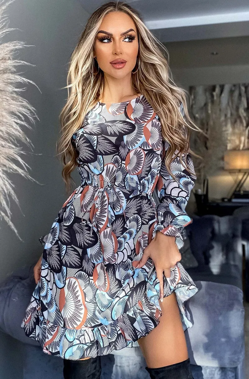 SARIA PATTERNED FRILL DRESS
