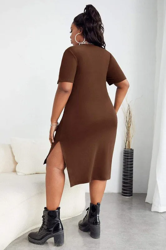 Sexy Plus Letter Graphic Split Hem Long Tee
