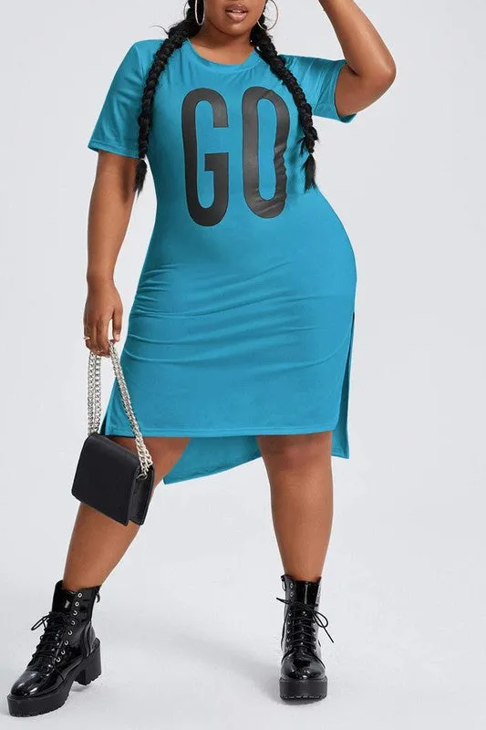 Sexy Plus Letter Graphic Split Hem Long Tee