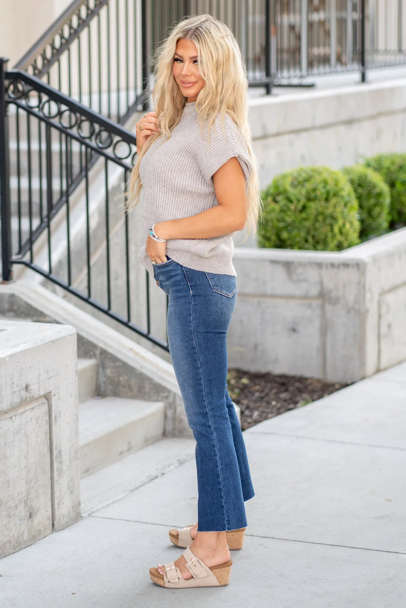 Short Sleeve Mock Neck Sweater