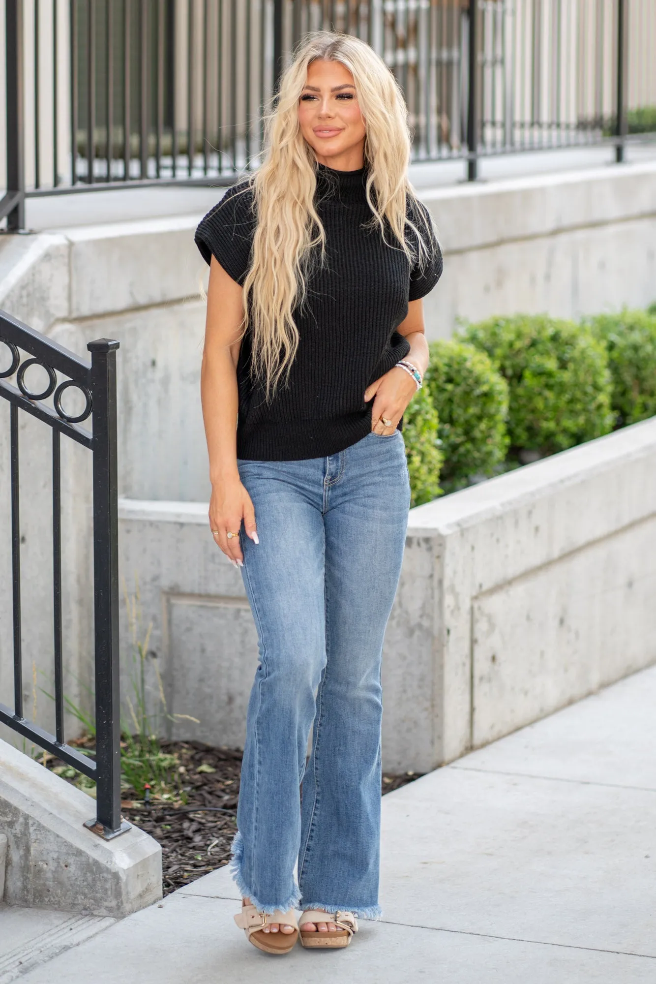 Short Sleeve Mock Neck Sweater