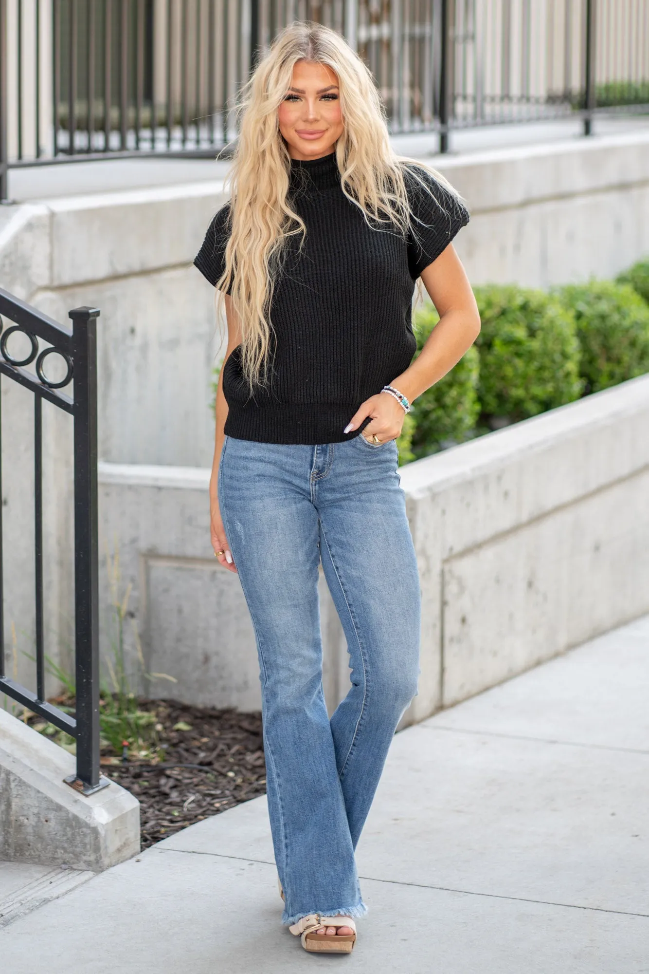 Short Sleeve Mock Neck Sweater