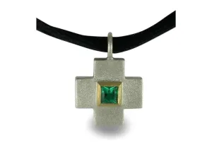 Silver & 9ct Gold Cross with Biron Emerald